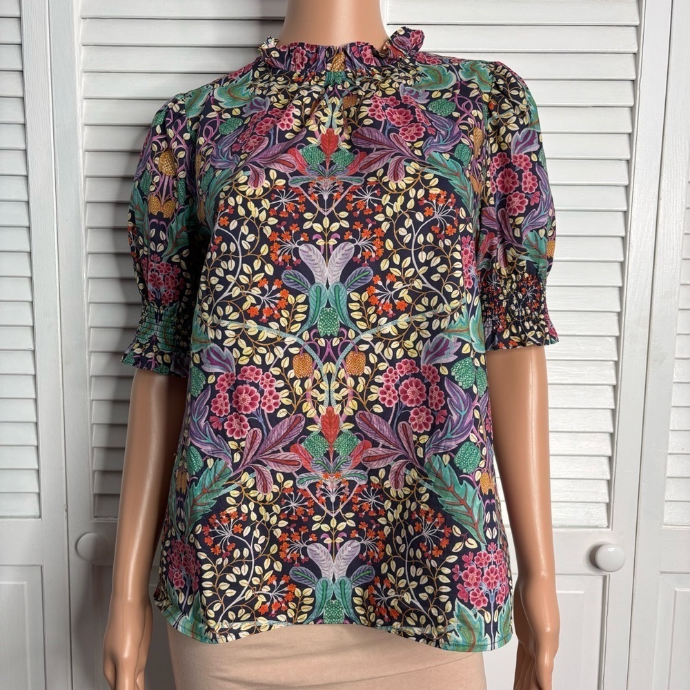 J. CREW X LIBERTY Fabric Ruffle-Neck Top in Tana Lawn Cotton Size Small